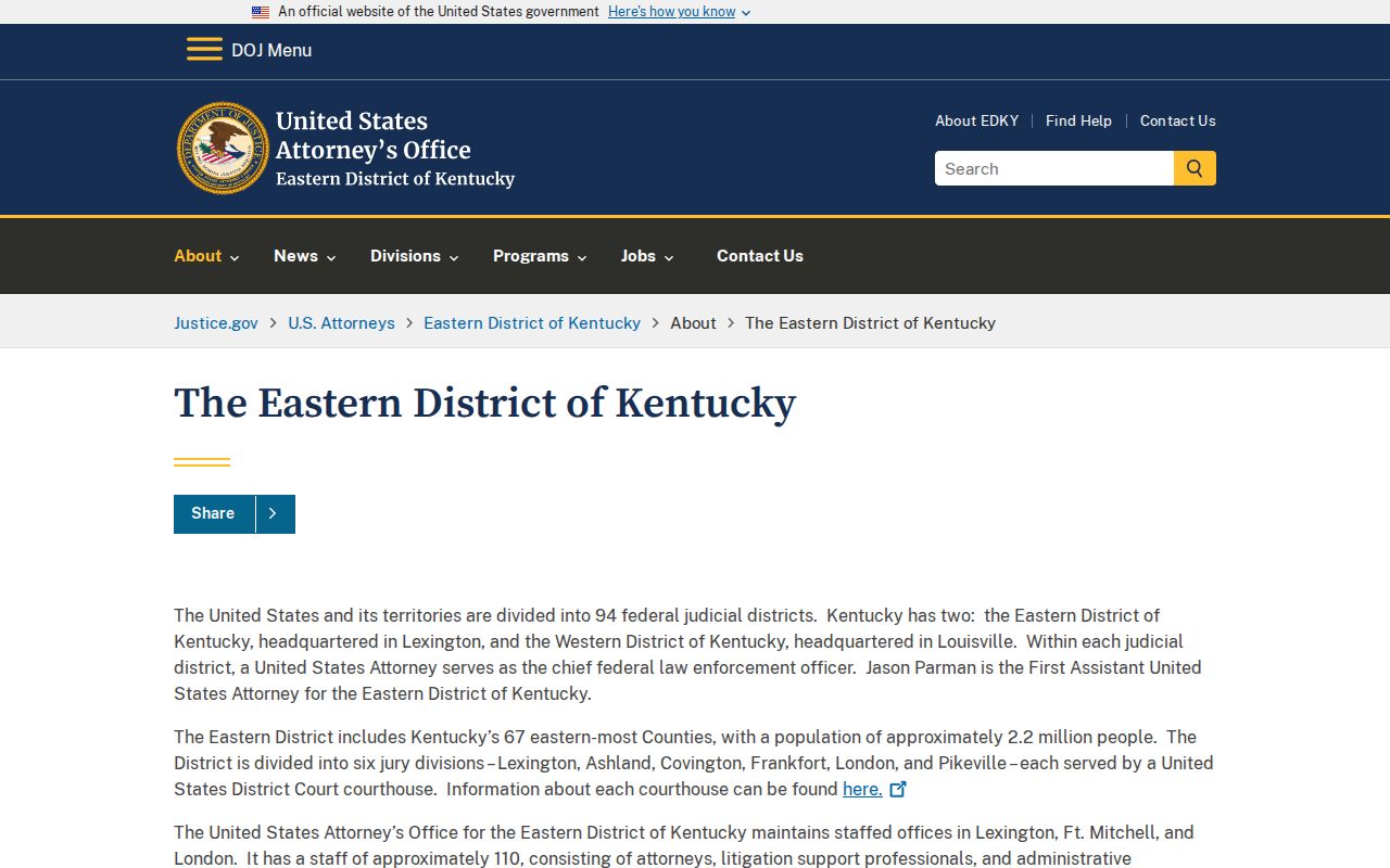Owingsville criminal records Eastern District of Kentucky jurisdiction