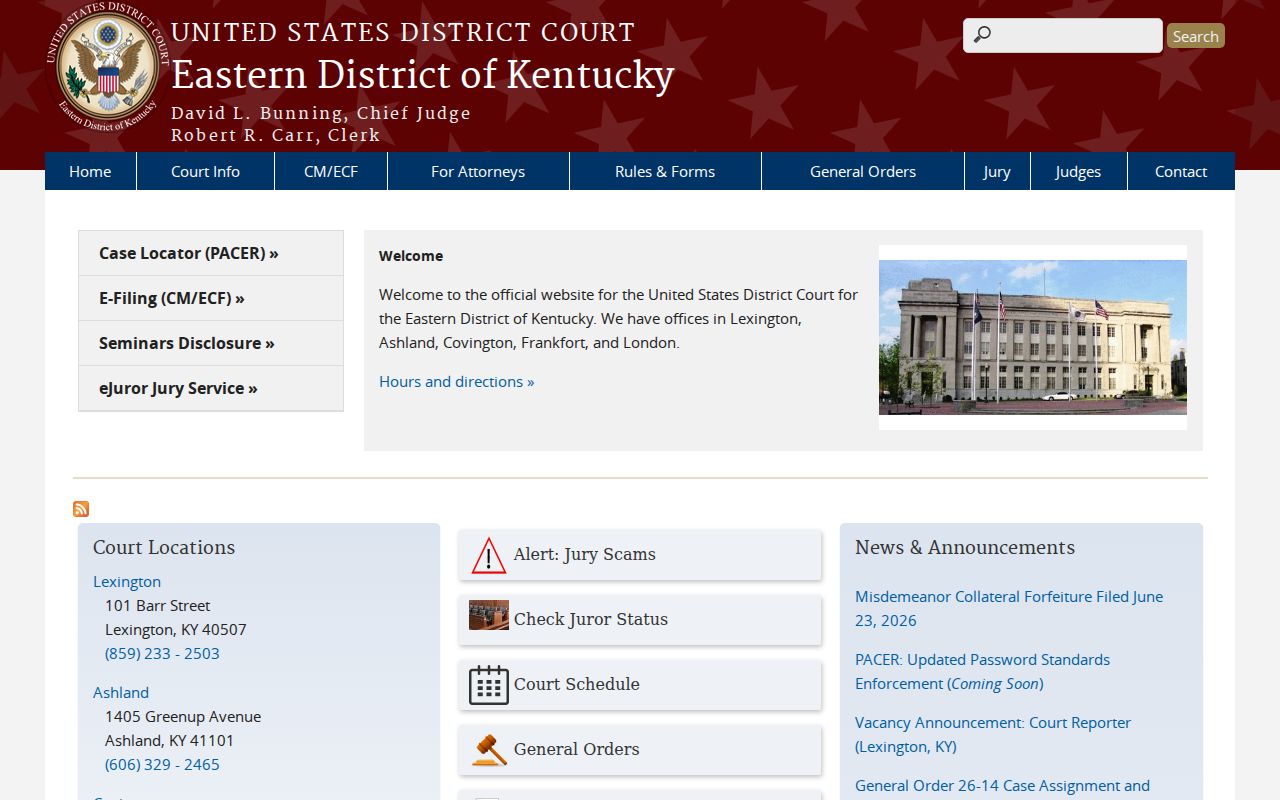 Owingsville federal criminal records Eastern District court website