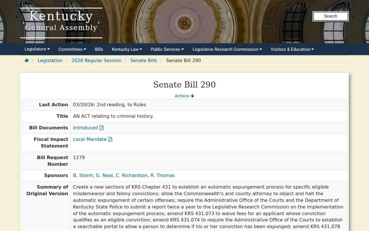 Salt Lick criminal records proposed 2026 automatic expungement legislation