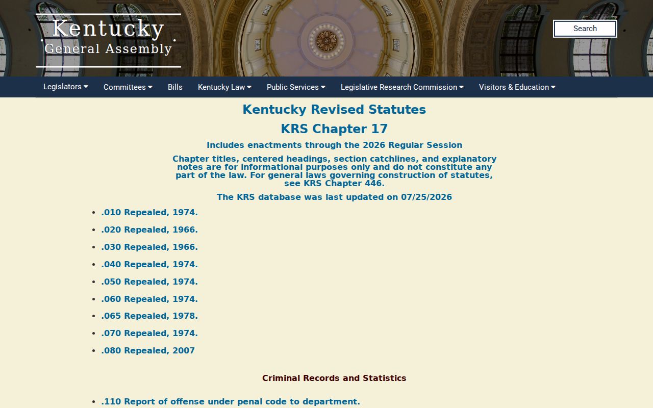 Bath County sex offender registry law in Kentucky Revised Statutes Chapter 17