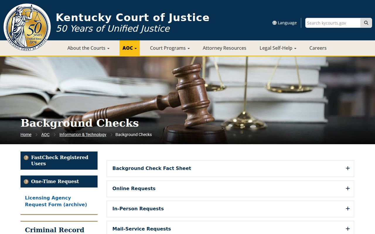 Bath County criminal history official Kentucky court record process